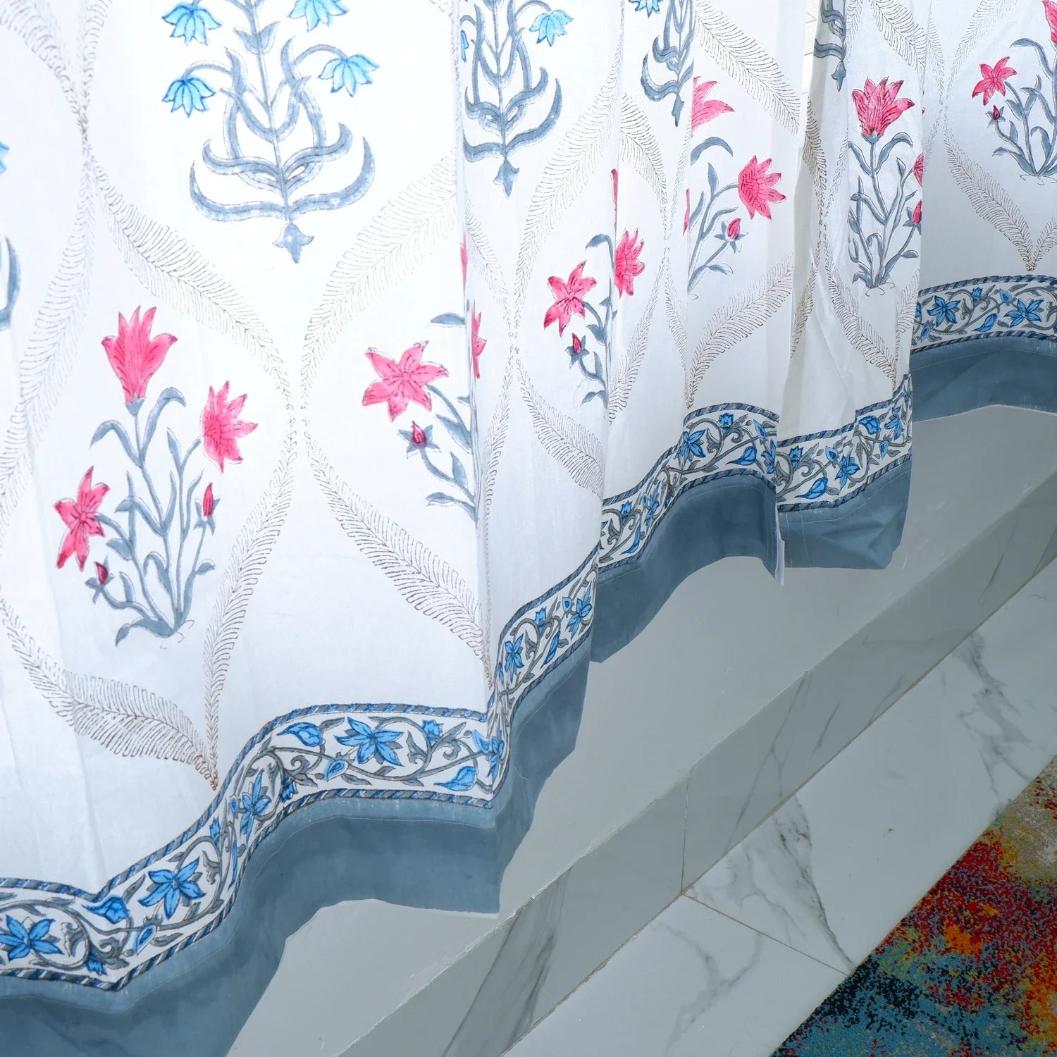 Hand Block Print Cotton Daylight Curtain - Gulrukh - Tarvik