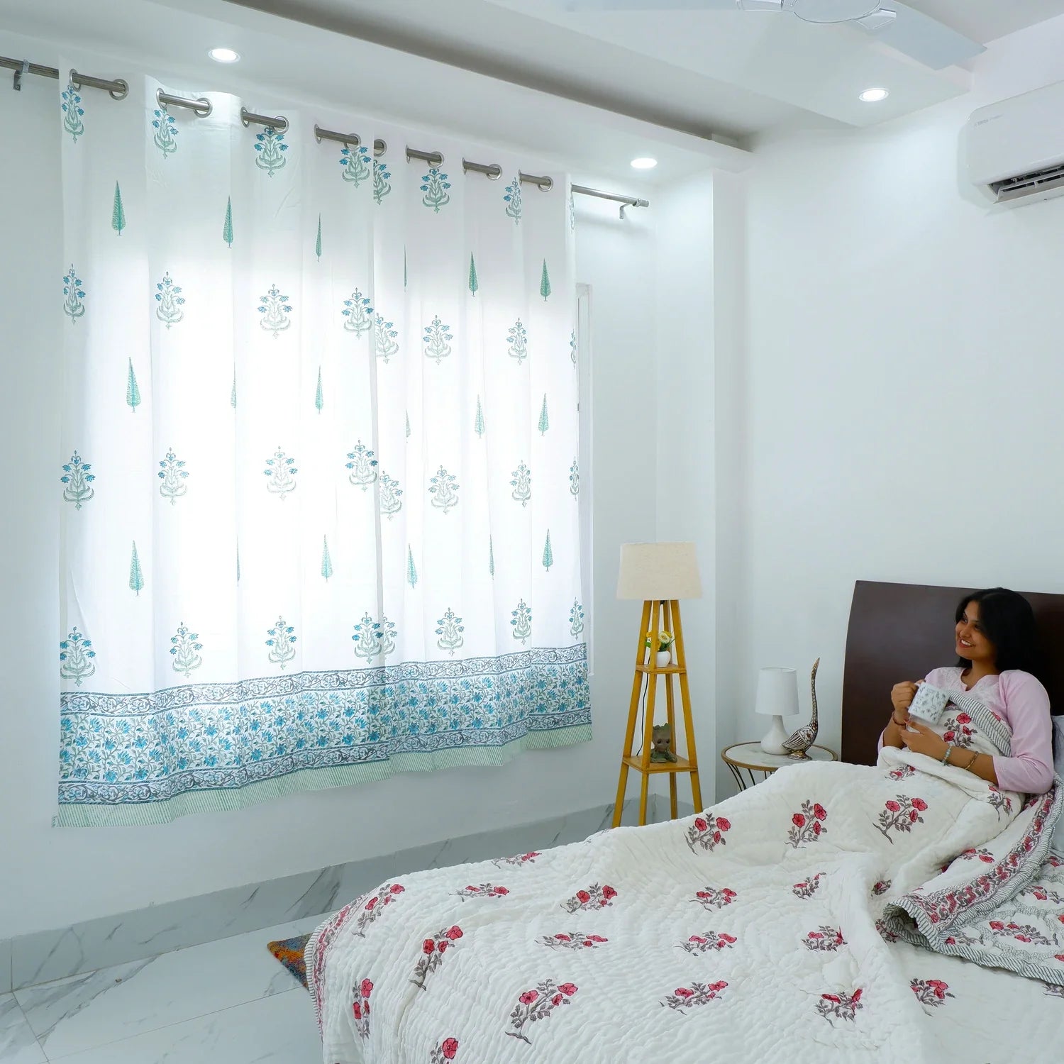 Hand Block Print Cotton Daylight Curtain - Mehnaz - Tarvik