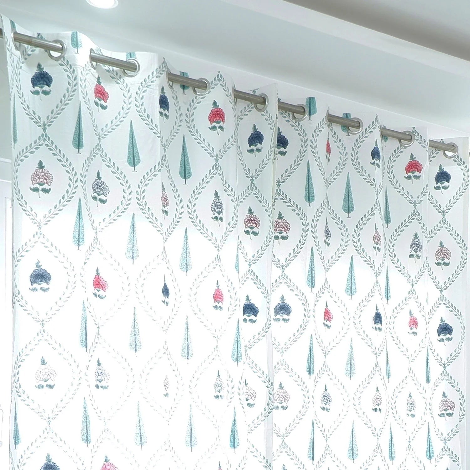 Hand Block Print Cotton Daylight Curtains - Sahishanu - Tarvik