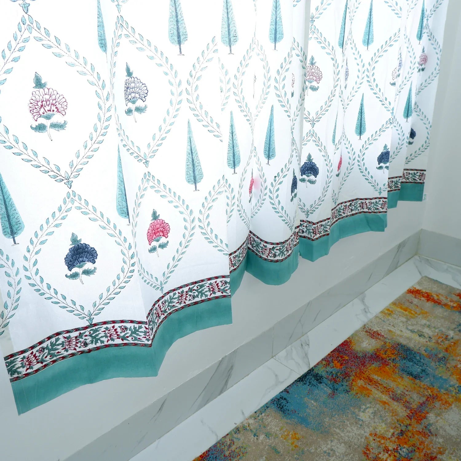 Hand Block Print Cotton Daylight Curtains - Sahishanu - Tarvik