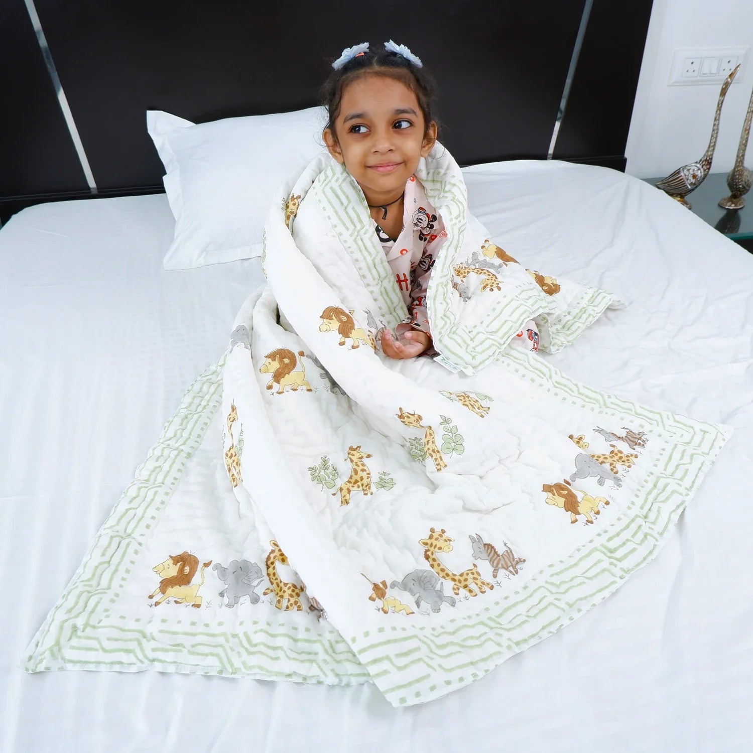 Hand Block Printed Kid's Cotton Quilt - Jungle - Tarvik