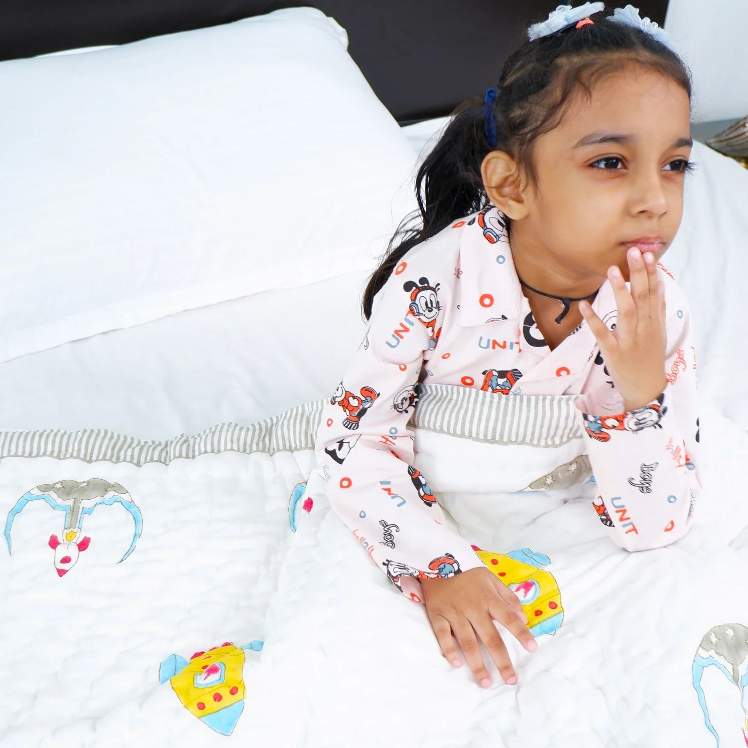 Hand Block Printed Kid's Cotton Quilt - Space - Tarvik