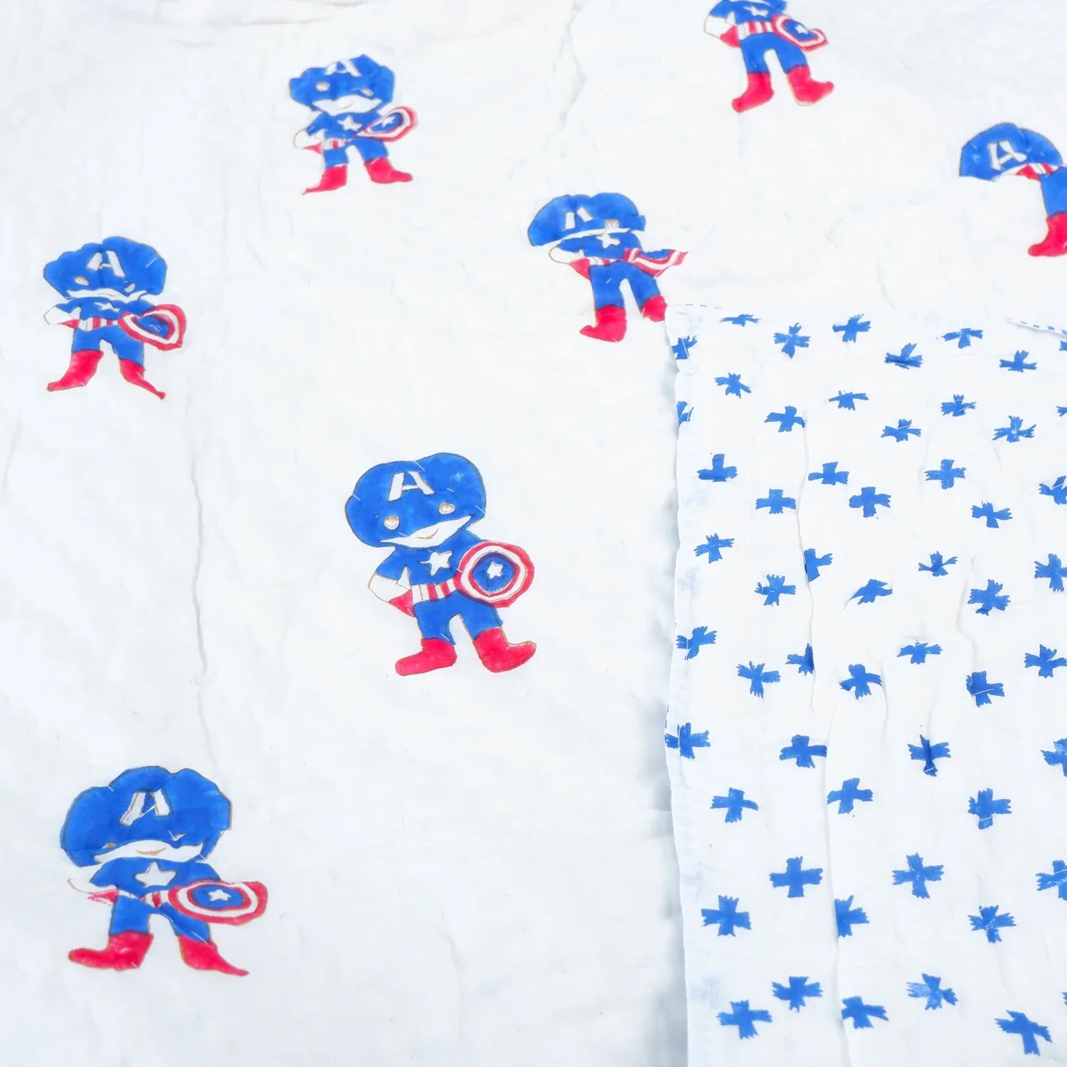 Hand Block Printed Kid's Cotton Quilt - Captain America - Tarvik