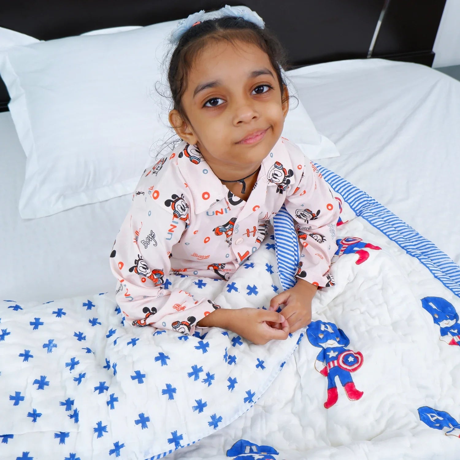 Hand Block Printed Kid's Cotton Quilt - Captain America - Tarvik