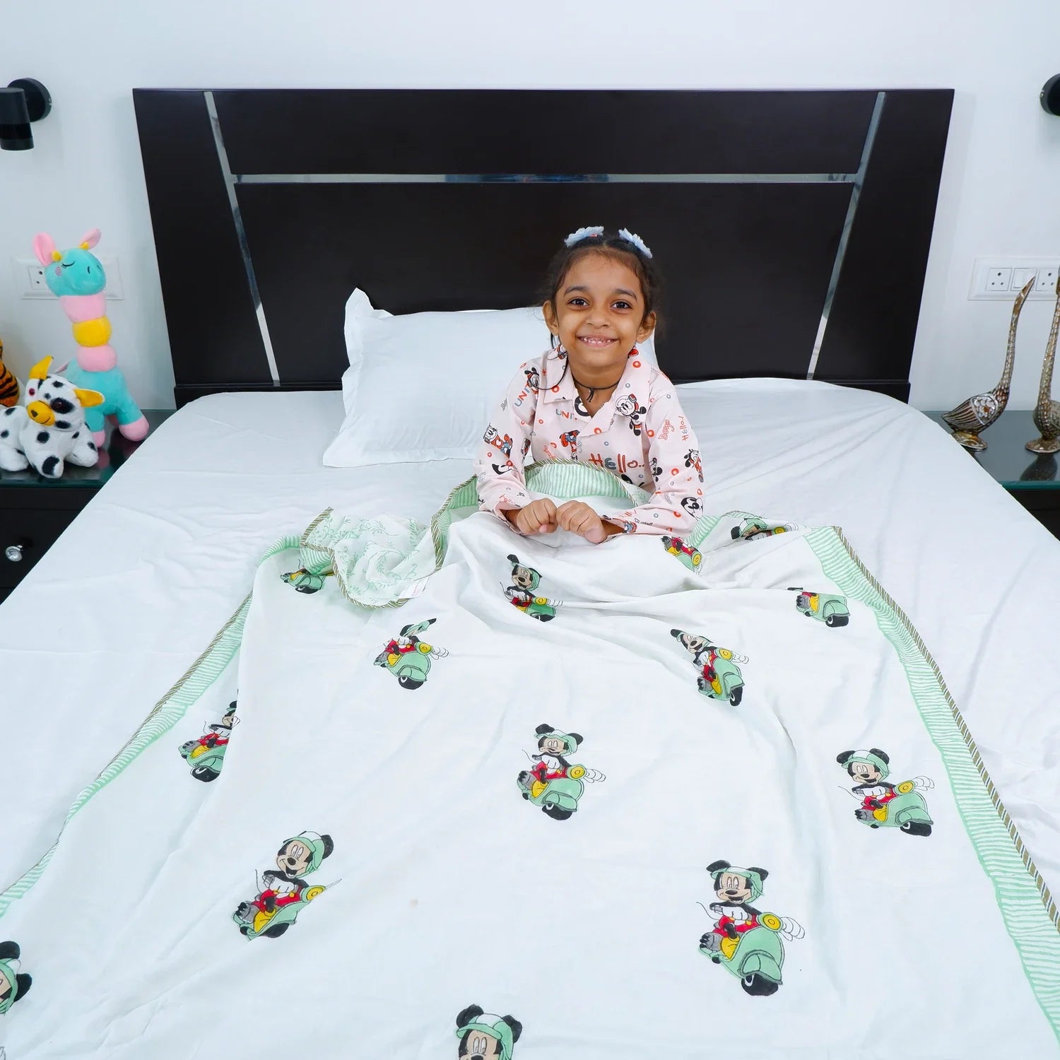 Single Bed Mickey scooter Handblocked printed Children Dohar - Tarvik