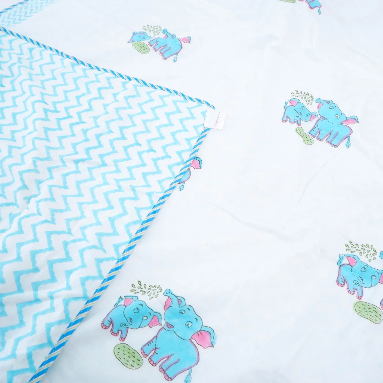 Single Bed Cute elephant Hand block Printed Children Bed Dohar - Tarvik