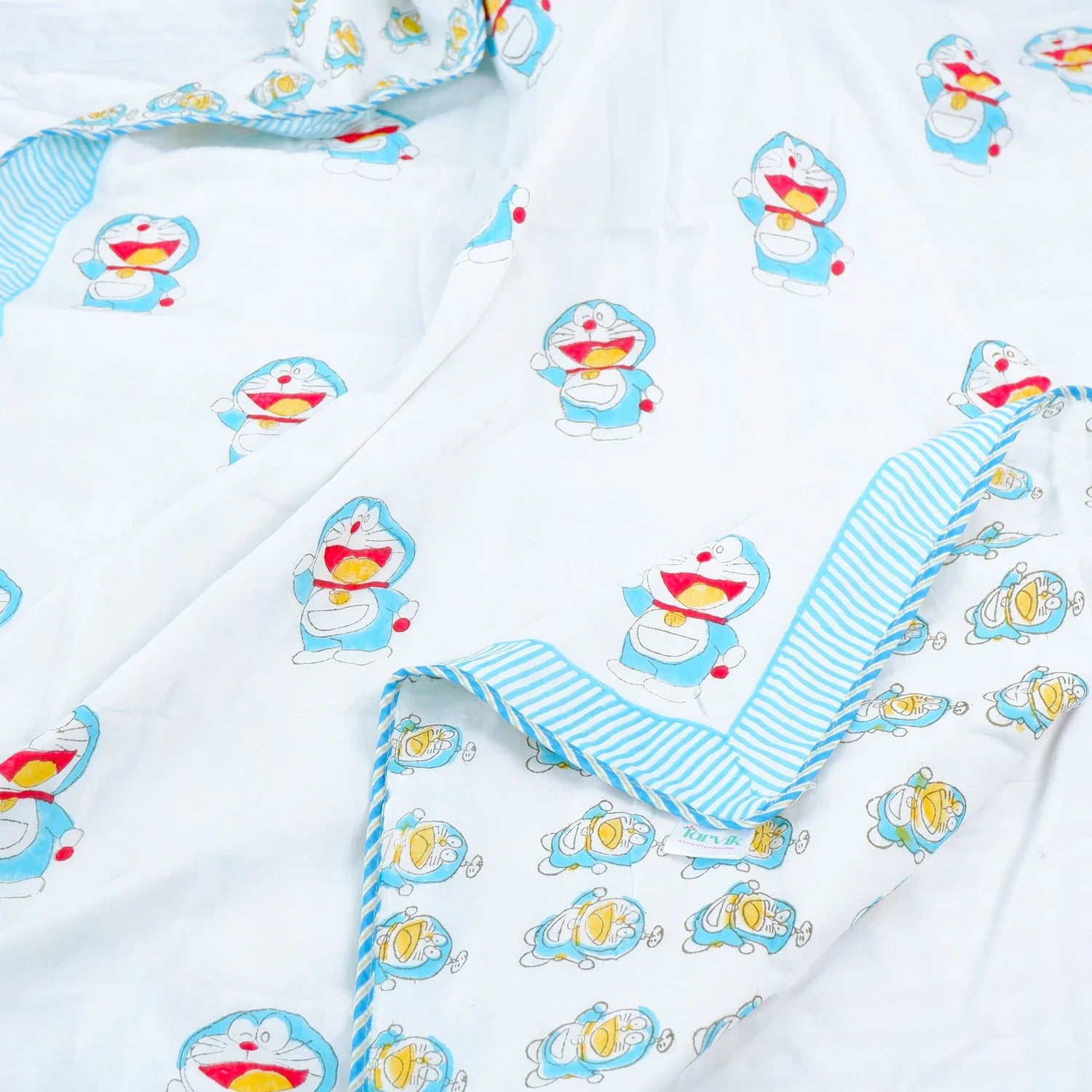 Single Bed Doraemon Handblock Printed Children Bed Dohar - Tarvik