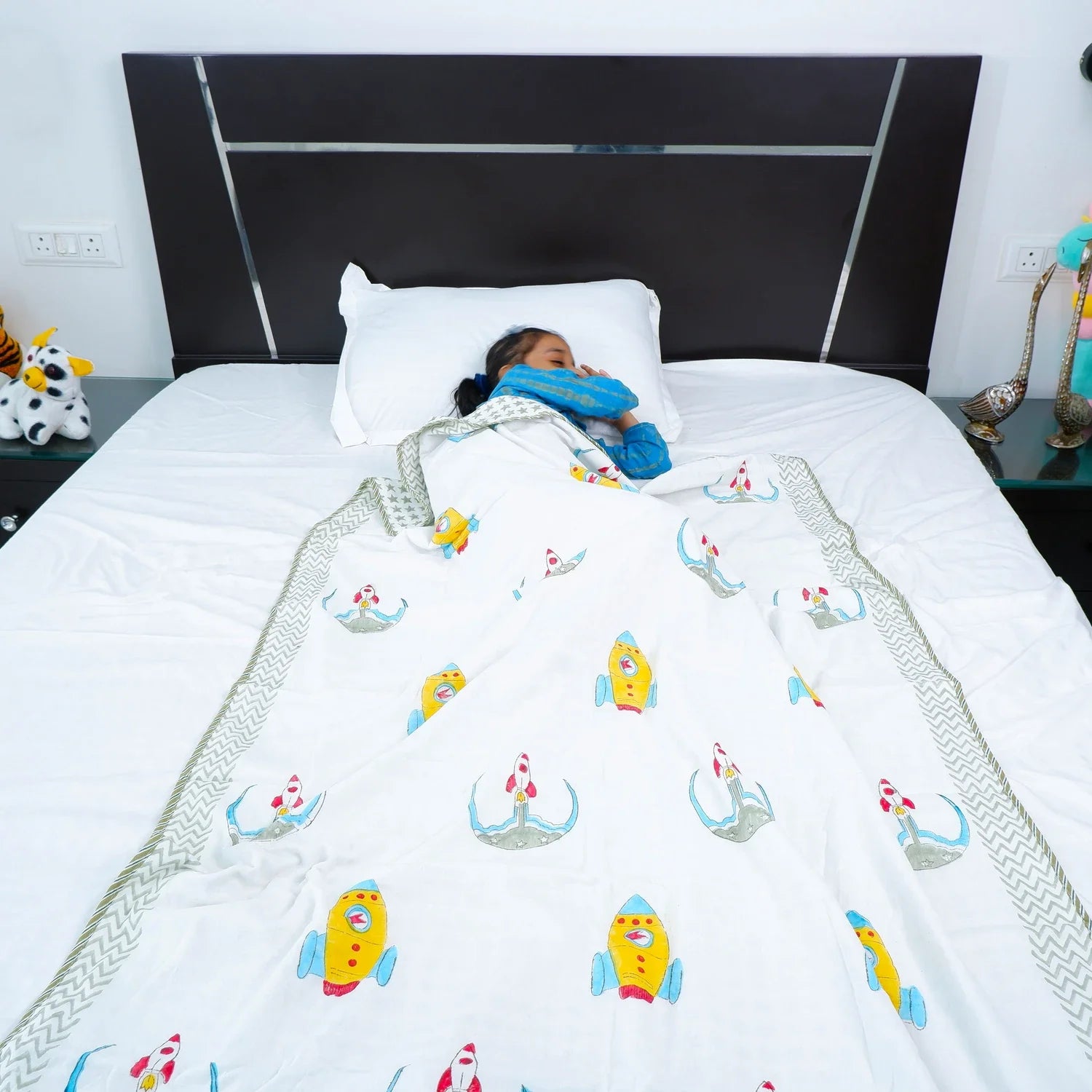 Single Bed Space Handblock Printed Children Bed Dohar - Tarvik