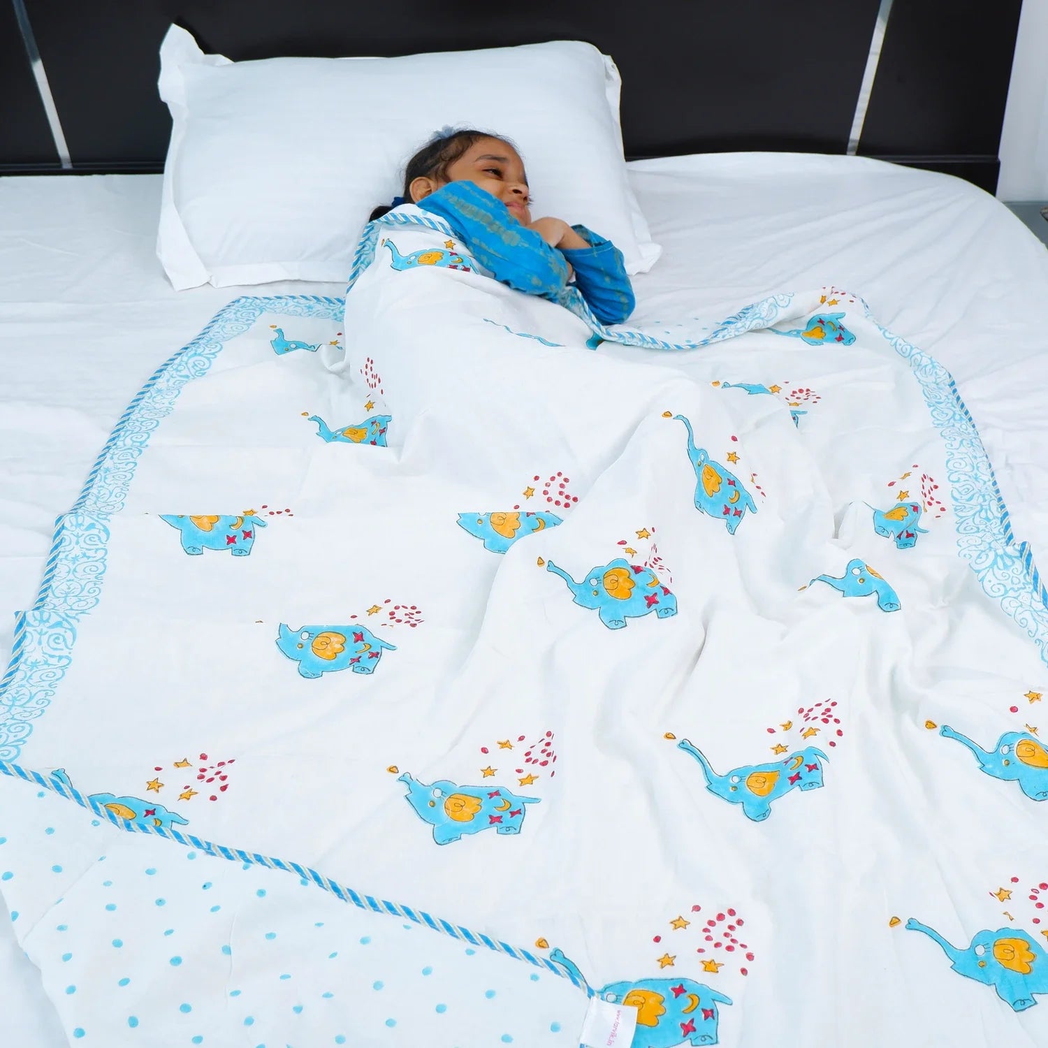 Single Bed Love Handblock Printed Children Bed Dohar - Tarvik