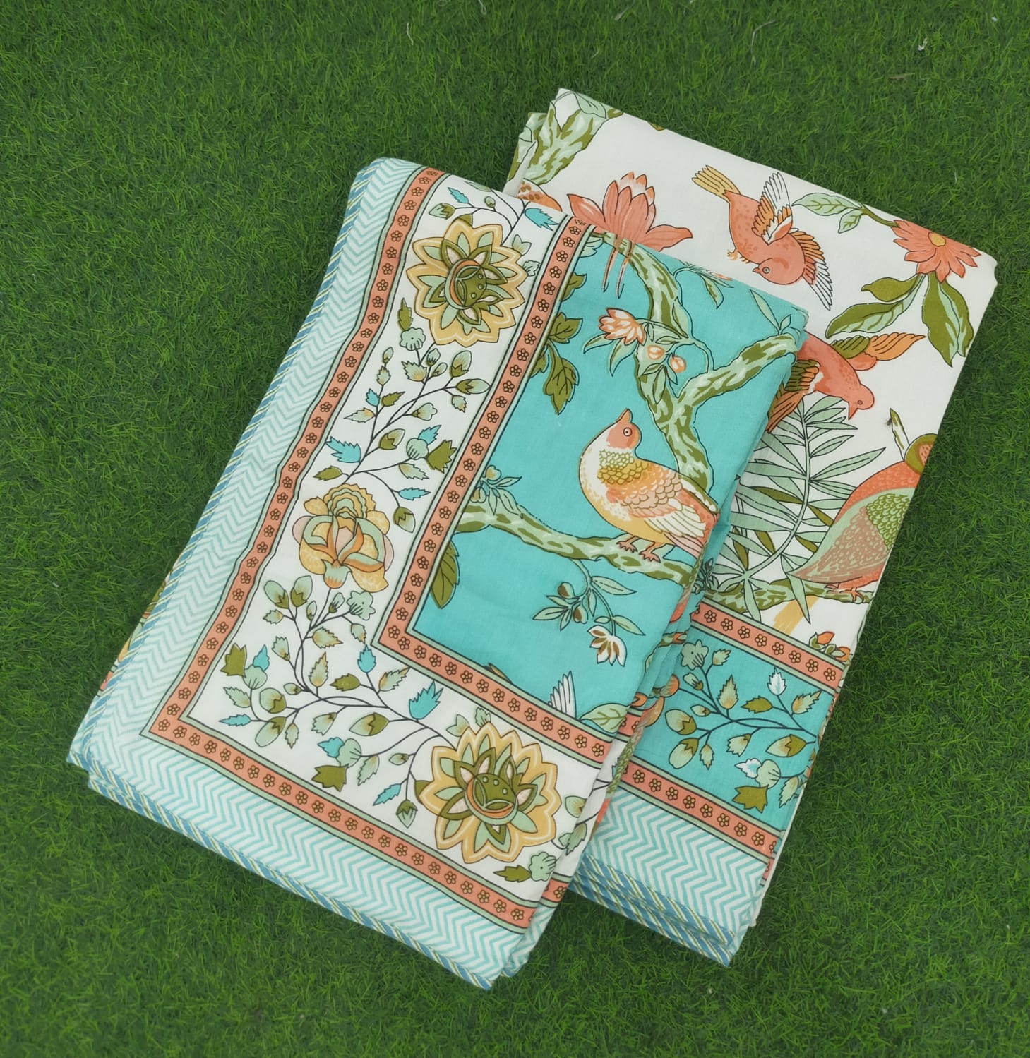 All Season Jaipuri AC Blanket | 100% Cotton | Block Print | Single Bed – Birds & Floral Motifs (63X90 Inches)