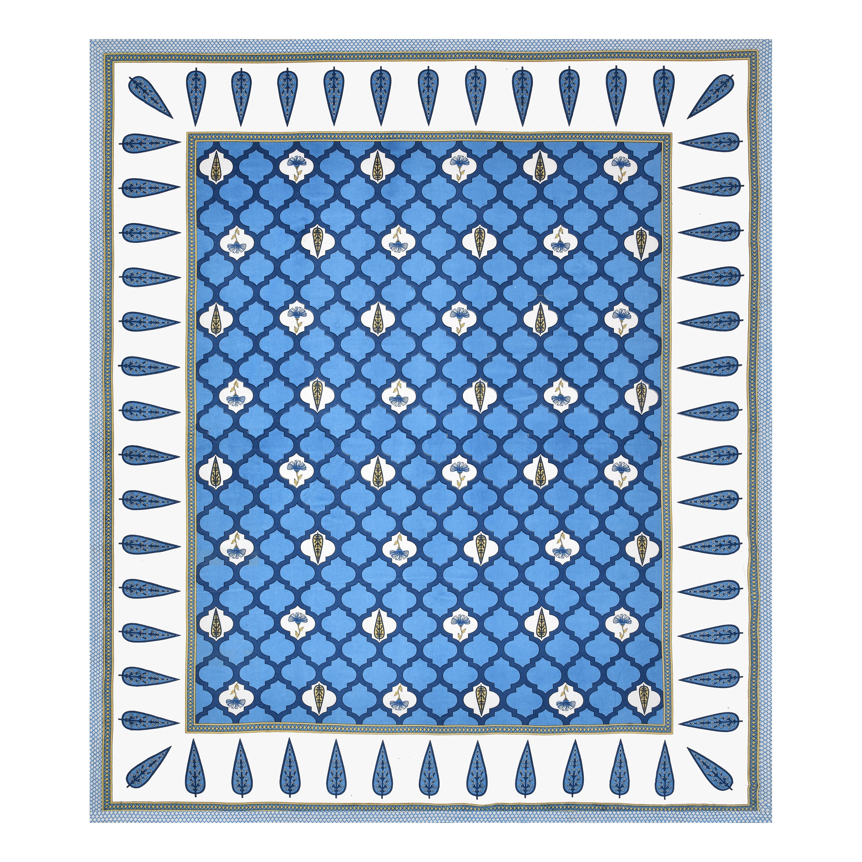 Jaipuri Cotton Double Bedsheet Set – Blue & White Mughal Print (90x108 inches)