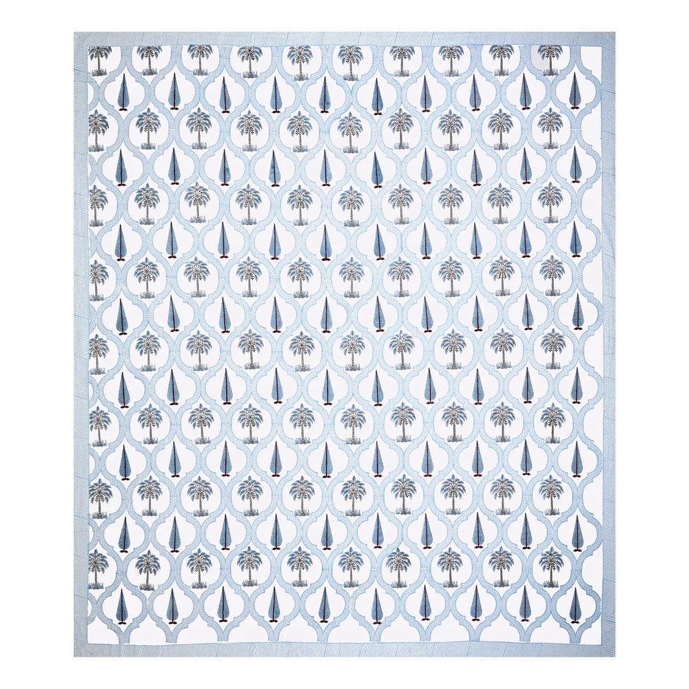 Jaipuri Cotton Double Bedsheet Set - Blue Leaf Motif (108x108 inches)