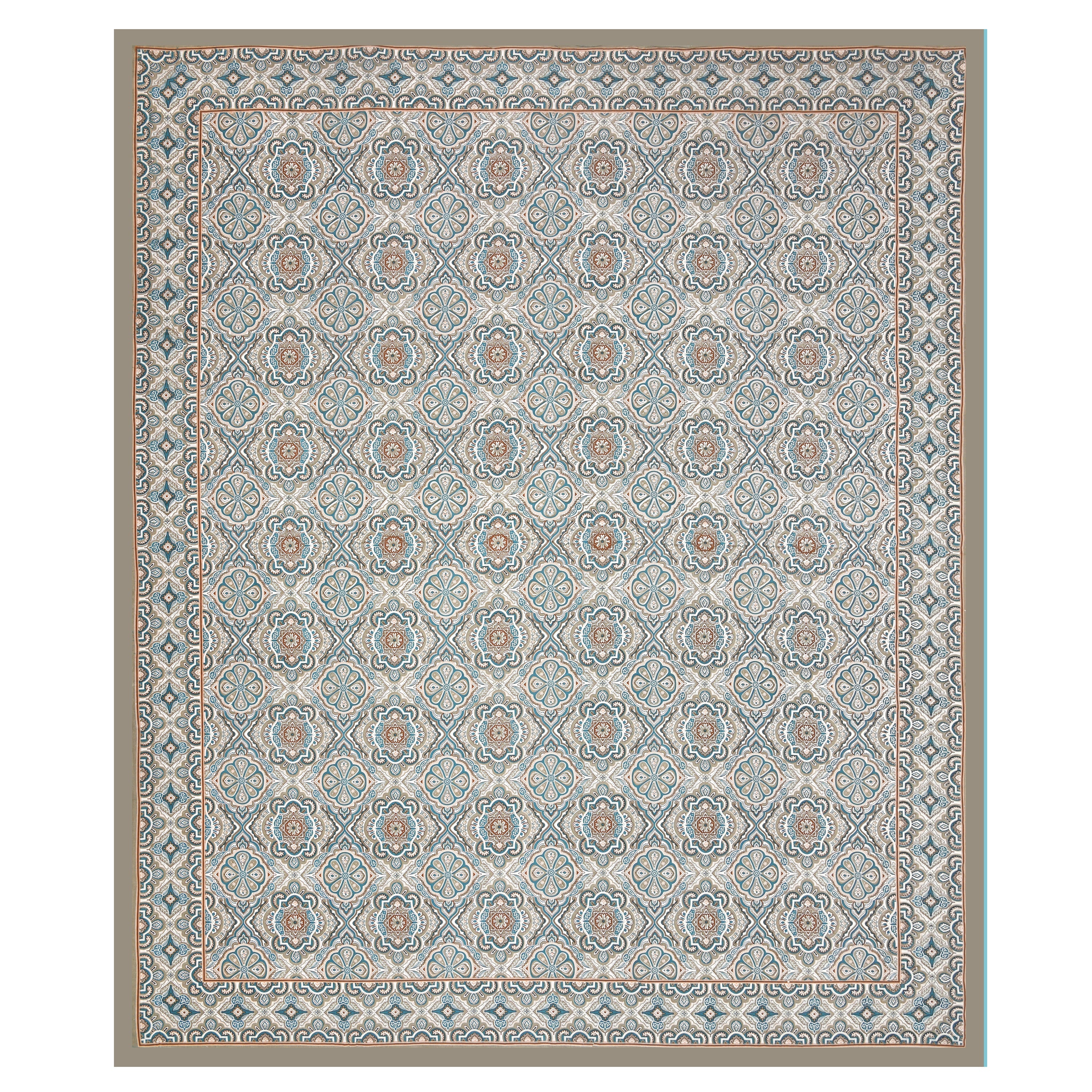 Jaipuri Cotton Double Bedsheet Set – Green & Beige Floral Mughal Print (90x108 inches)