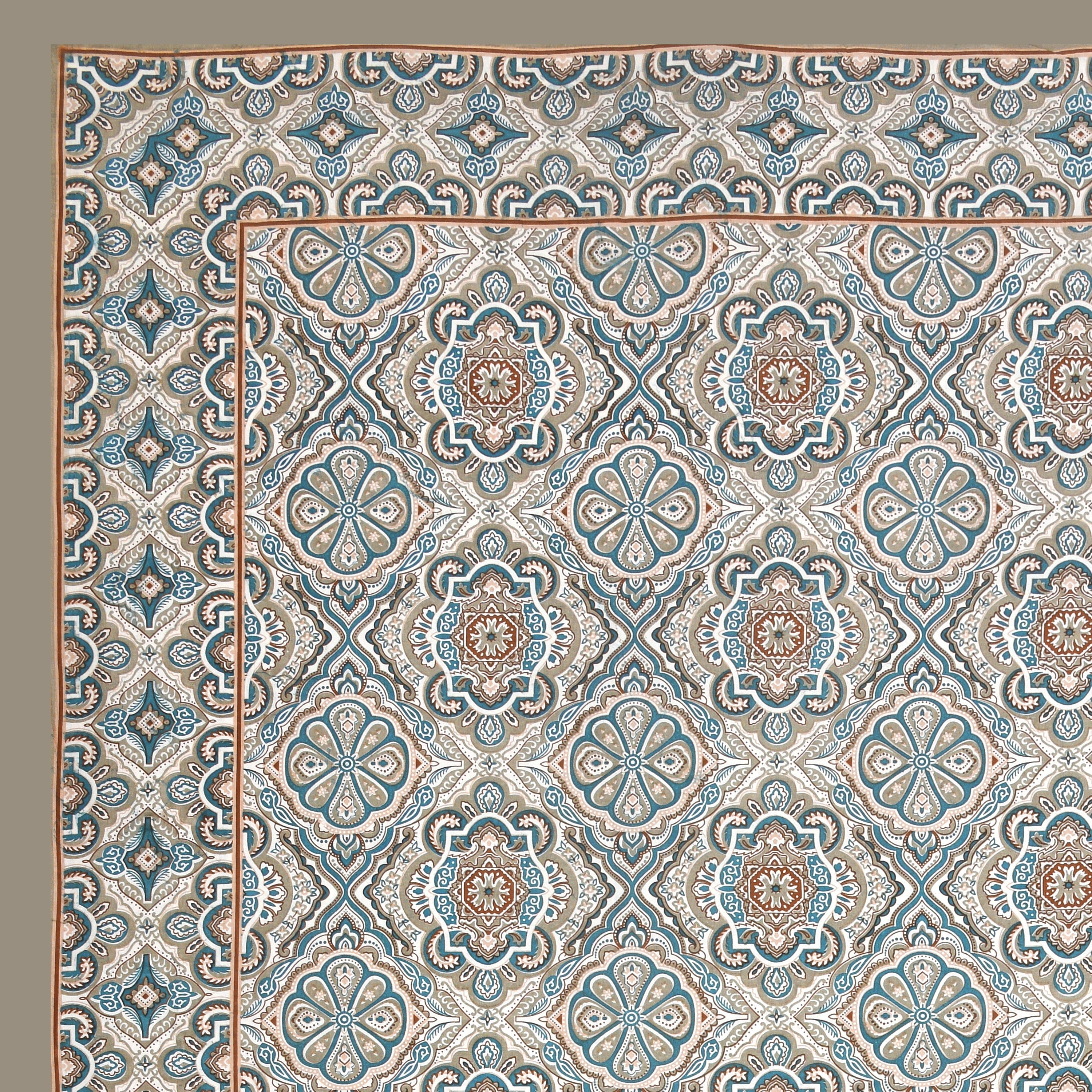 Jaipuri Cotton Double Bedsheet Set – Green & Beige Floral Mughal Print (90x108 inches)