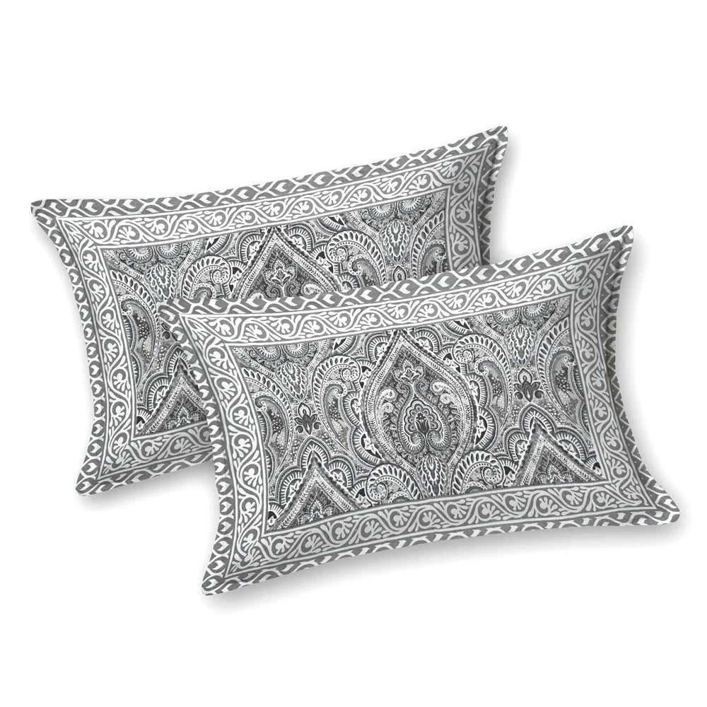 Jaipuri Cotton Double Bedsheet – Black & White Paisley (90x108 inches)