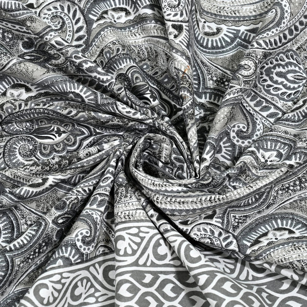 Jaipuri Cotton Double Bedsheet – Black & White Paisley (90x108 inches)