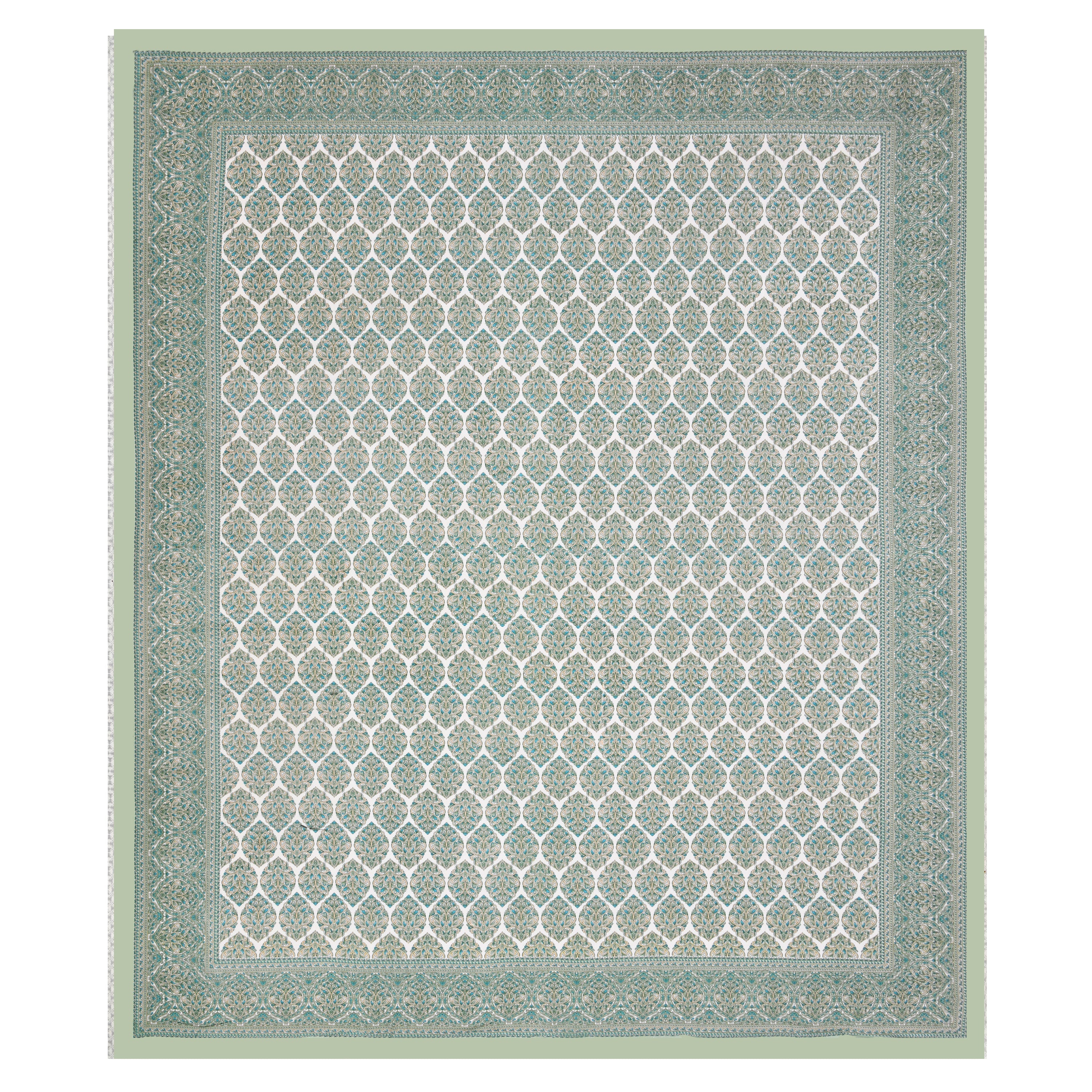 Jaipuri Cotton Double Bedsheet Set – Green & Beige Floral Print (90x108 inches)