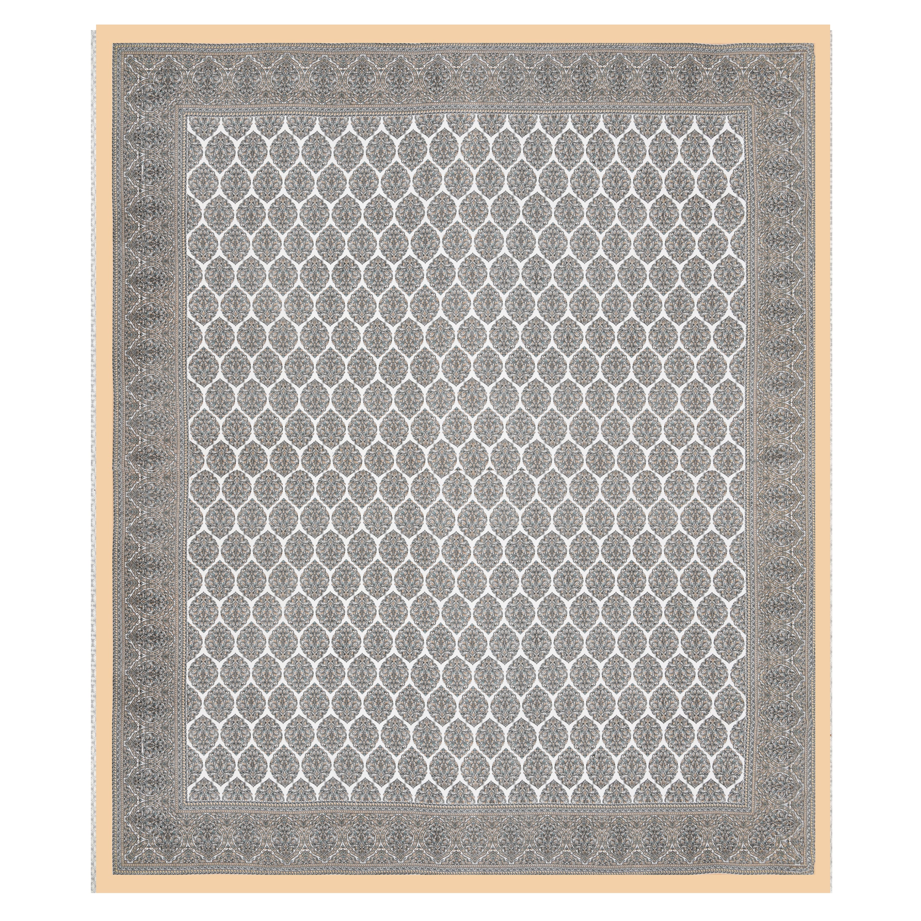 Jaipuri Cotton Double Bedsheet Set –  Grey & Beige Floral Print (90x108 inches)