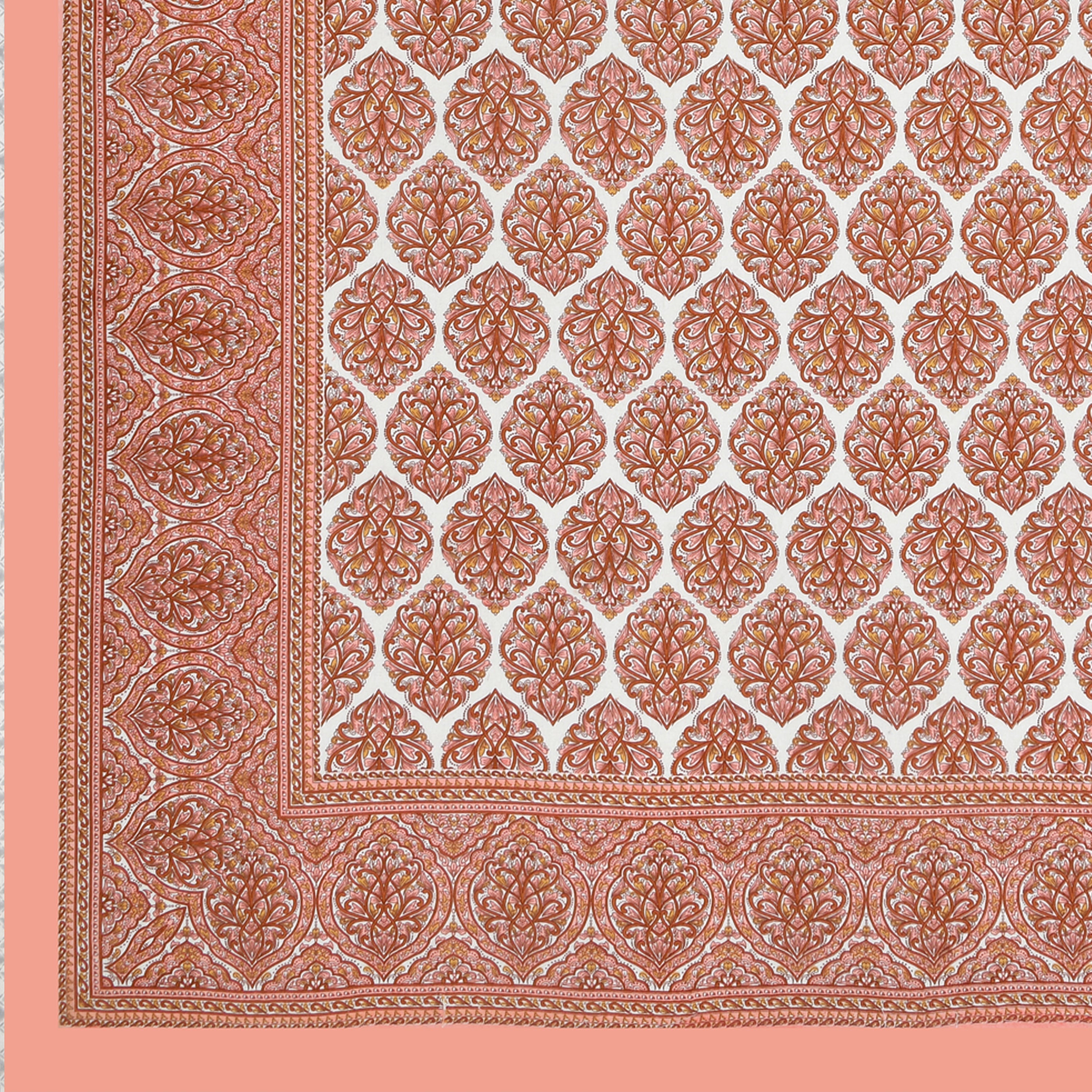 Jaipuri Cotton Double Bedsheet Set – Rust & White Floral Print (90x108 inches)