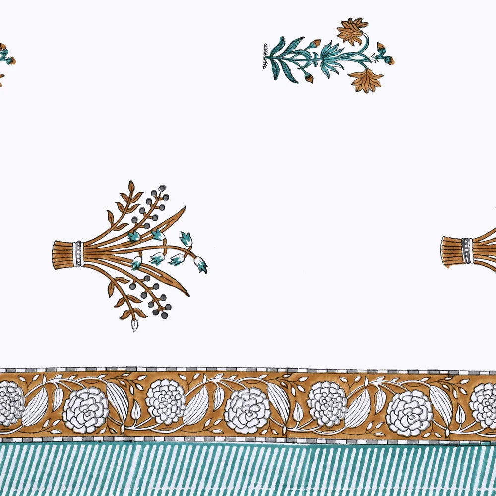 Jaipuri Cotton Double Bedsheet Set - Yellow Floral (108x108 inches)