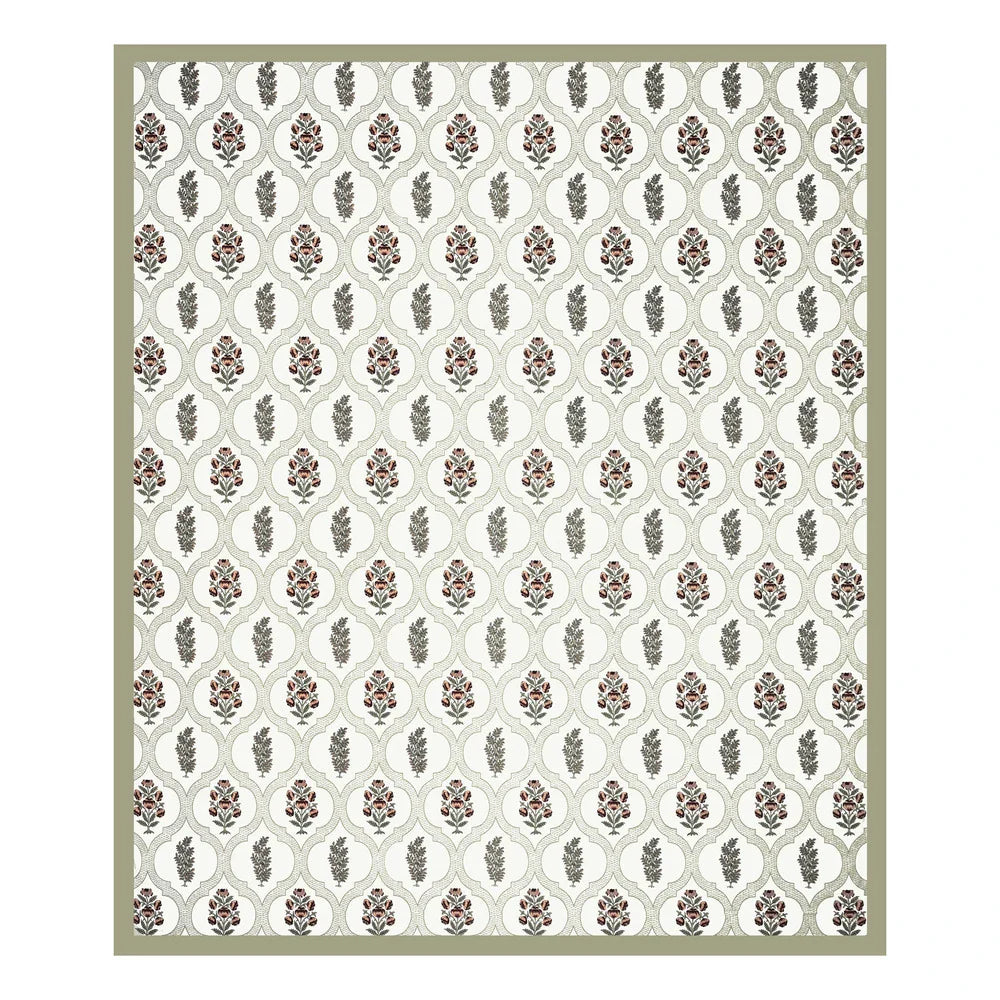 Jaipuri Cotton Double Bedsheet Set - Green Mughal Jaal (90x108 inches)