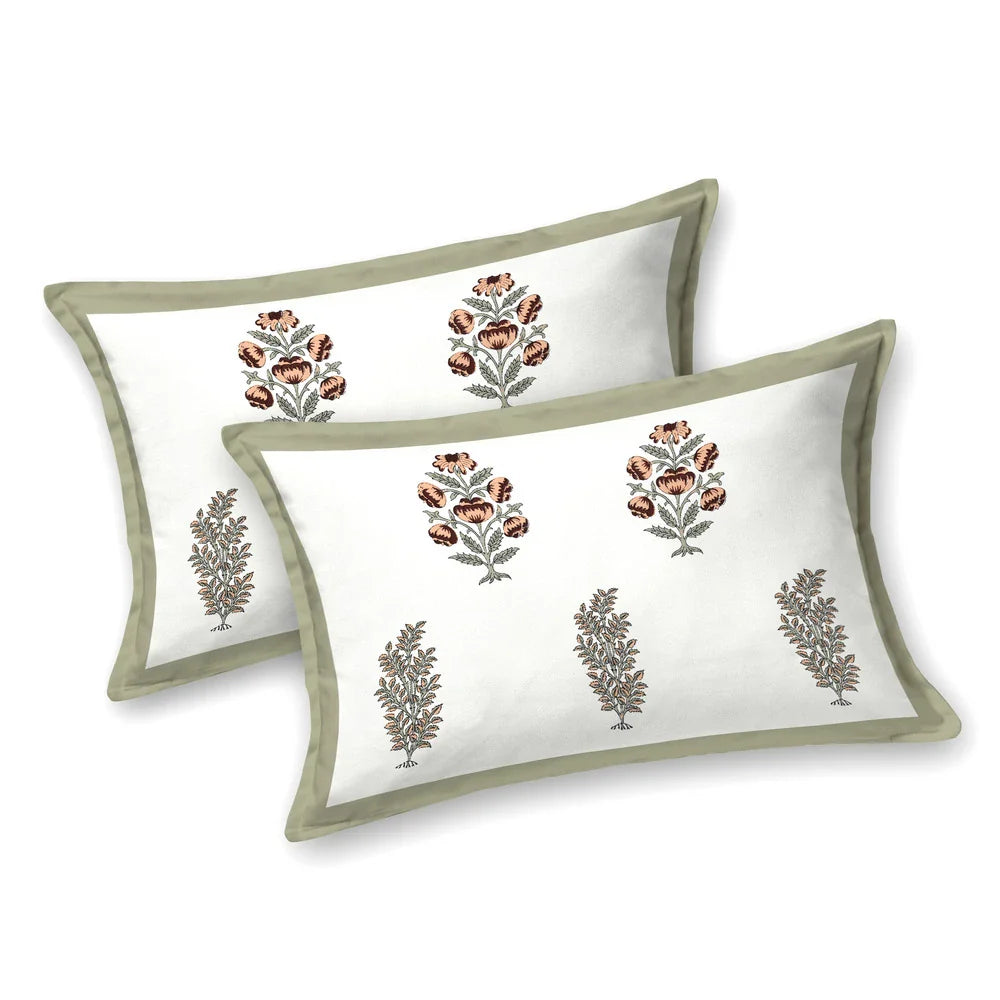 Jaipuri Cotton Double Bedsheet Set - Green Mughal Jaal (90x108 inches)