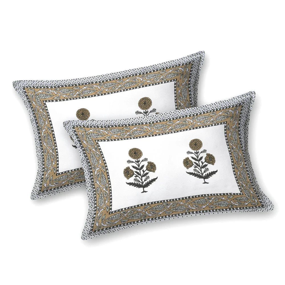 Jaipuri Cotton Double Bedsheet Set - Yellow Floral Jaal (108x108 inches)