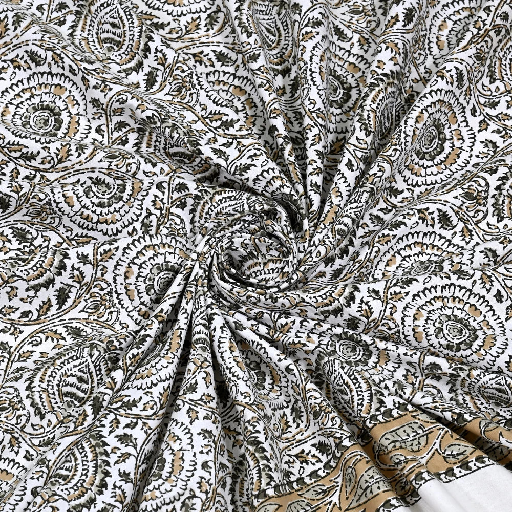 Jaipuri Cotton Double Bedsheet Set - Yellow Floral Jaal (108x108 inches)