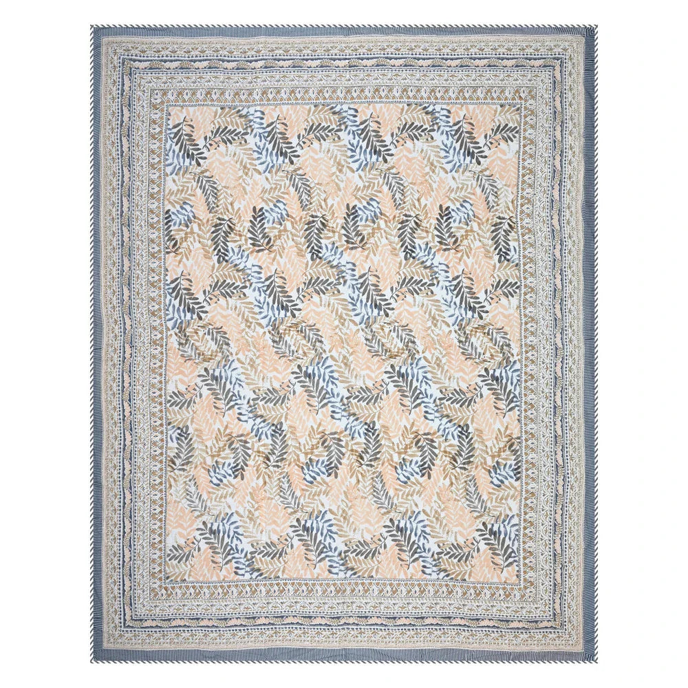 All Season Jaipuri AC Blanket | 100% Cotton | Block Print | Double Bed - Blue & Yellow Patta (90X108 inches)