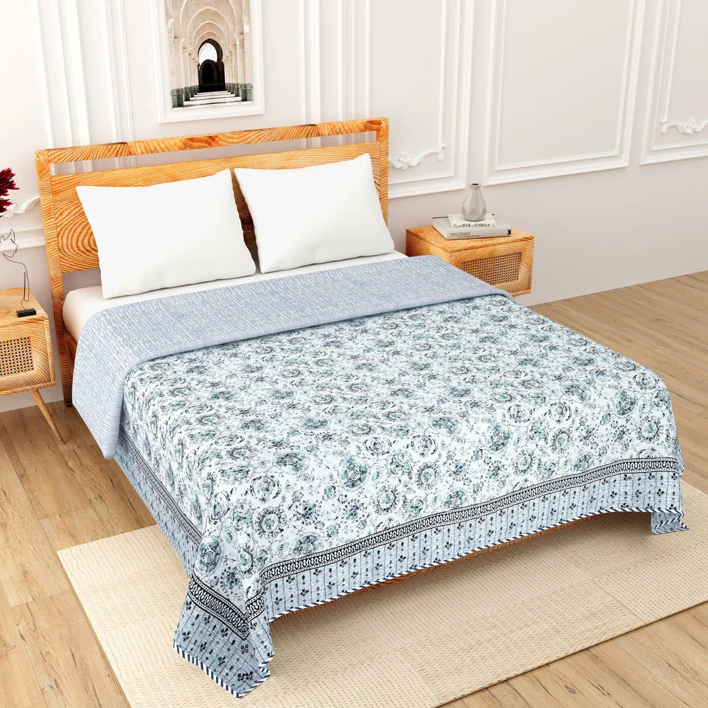 All Season Jaipuri AC Blanket | 100% Cotton | Block Print | Double Bed - Floral Jaal (90X108 inches)