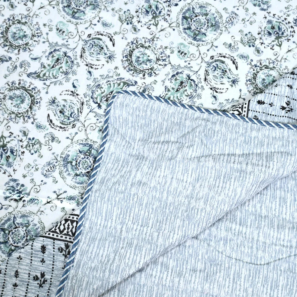 All Season Jaipuri AC Blanket | 100% Cotton | Block Print | Double Bed - Floral Jaal (90X108 inches)