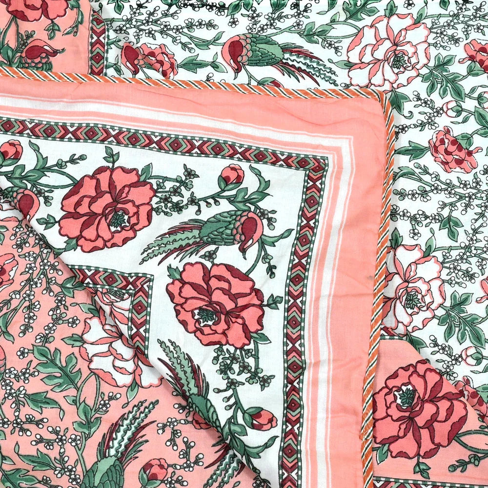 All Season Jaipuri AC Blanket | 100% Cotton | Block Print | Double Bed - Gulab Vatika (90X108 inches)