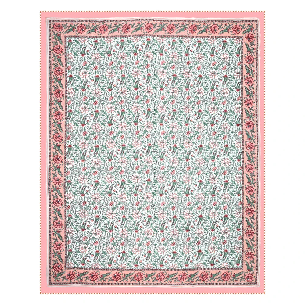 All Season Jaipuri AC Blanket | 100% Cotton | Block Print | Double Bed - Gulab Vatika (90X108 inches)