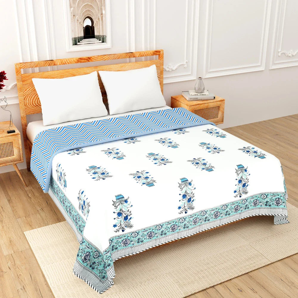 All Season Jaipuri AC Blanket | 100% Cotton | Block Print | Double Bed - Kamal Leheriya (90X108 inches)