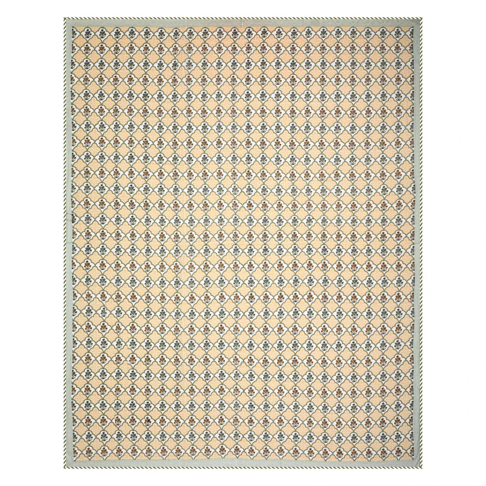 All Season Jaipuri AC Blanket | 100% Cotton | Block Print | Double Bed - Mughal Floral Jaal (90X108 inches)