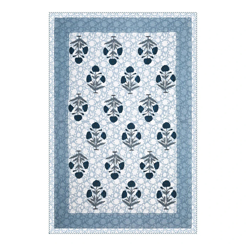All Season Jaipuri AC Blanket | 100% Cotton | Block Print | Single Bed  – Blue Floral Buta (63X90 Inches)