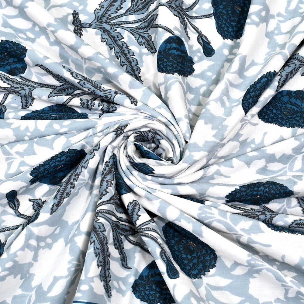 All Season Jaipuri AC Blanket | 100% Cotton | Block Print | Single Bed  – Blue Floral Buta (63X90 Inches)