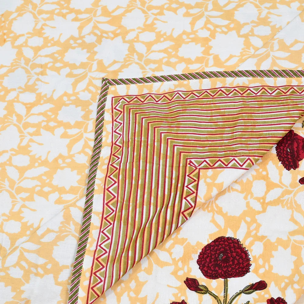 All Season Jaipuri AC Blanket | 100% Cotton | Block Print | Single Bed – Mughal Floral Buta (63X90 Inches)
