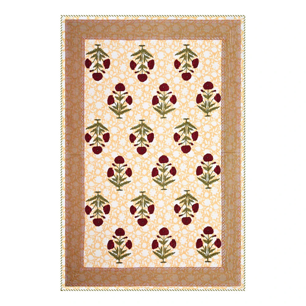 All Season Jaipuri AC Blanket | 100% Cotton | Block Print | Single Bed – Mughal Floral Buta (63X90 Inches)