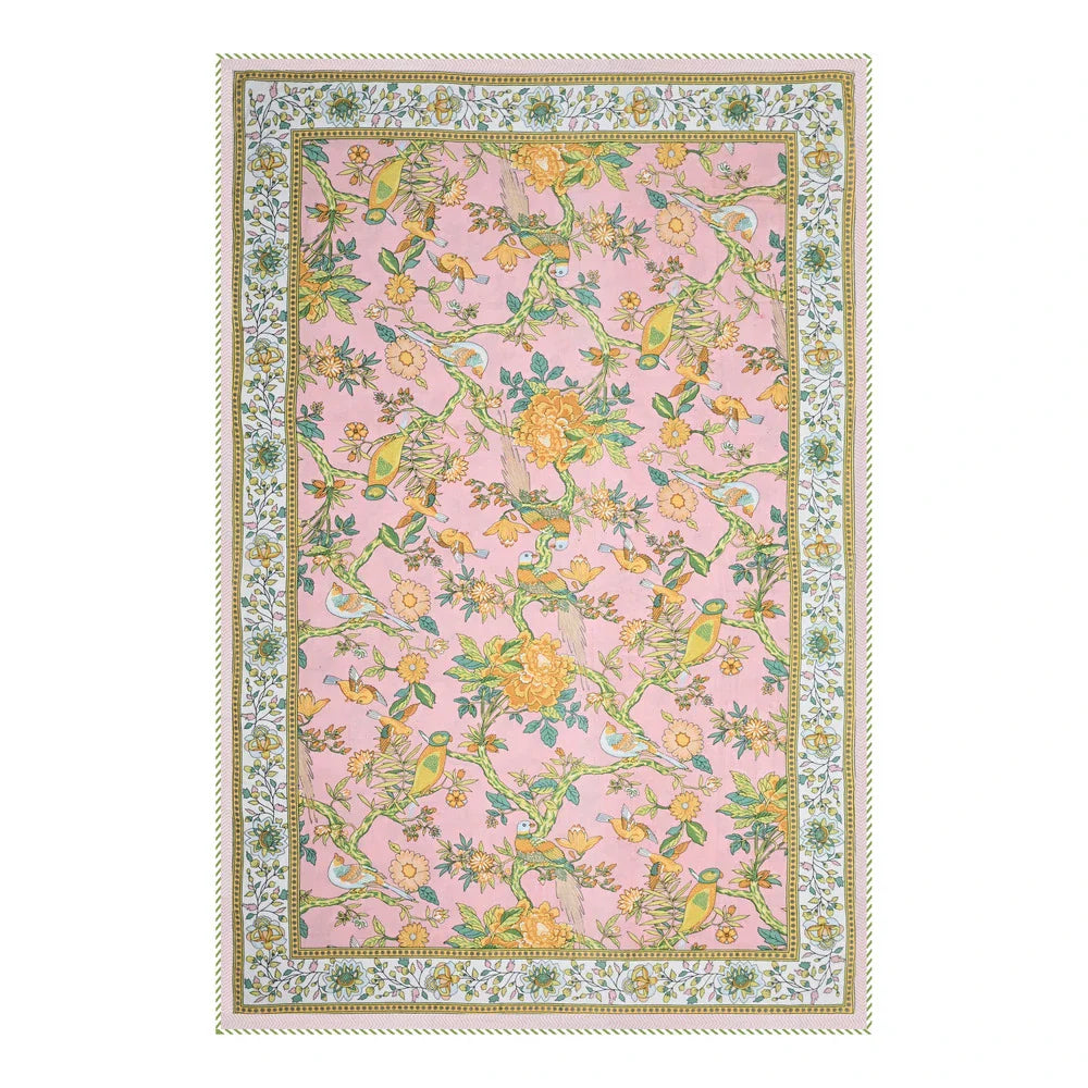 All Season Jaipuri AC Blanket | 100% Cotton | Block Print | Single Bed  – Yellow Birds Floral (63X90 Inches)