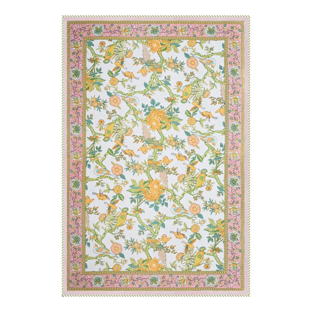 All Season Jaipuri AC Blanket | 100% Cotton | Block Print | Single Bed  – Yellow Birds Floral (63X90 Inches)