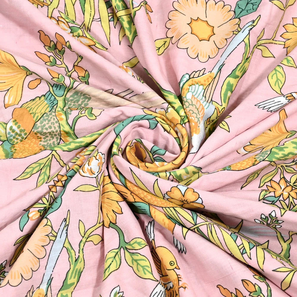 All Season Jaipuri AC Blanket | 100% Cotton | Block Print | Single Bed  – Yellow Birds Floral (63X90 Inches)