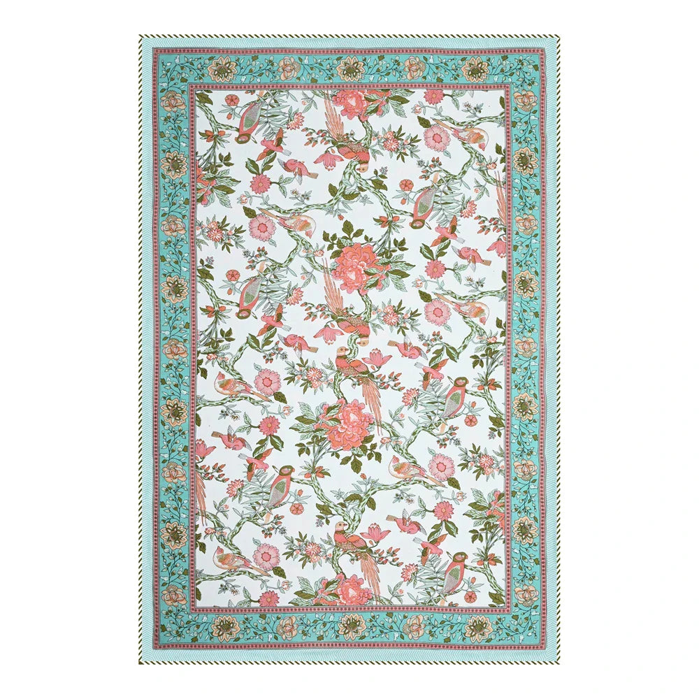 All Season Jaipuri AC Blanket | 100% Cotton | Block Print | Single Bed – Birds & Floral Motifs (63X90 Inches)