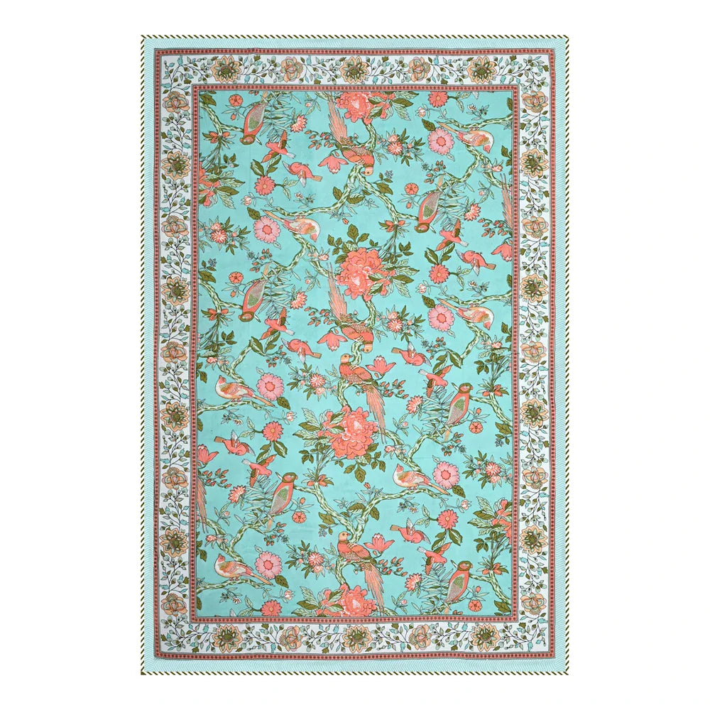 All Season Jaipuri AC Blanket | 100% Cotton | Block Print | Single Bed – Birds & Floral Motifs (63X90 Inches)