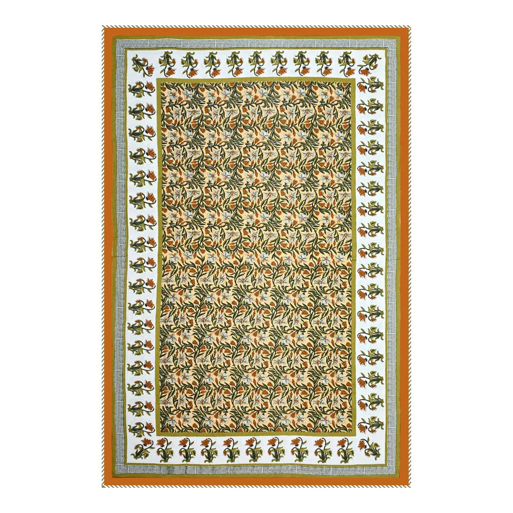 All Season Jaipuri AC Blanket | 100% Cotton | Block Print | Single Bed – Yellow Floral Buta (63X90 Inches)