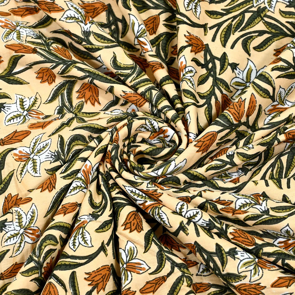 All Season Jaipuri AC Blanket | 100% Cotton | Block Print | Single Bed – Yellow Floral Buta (63X90 Inches)