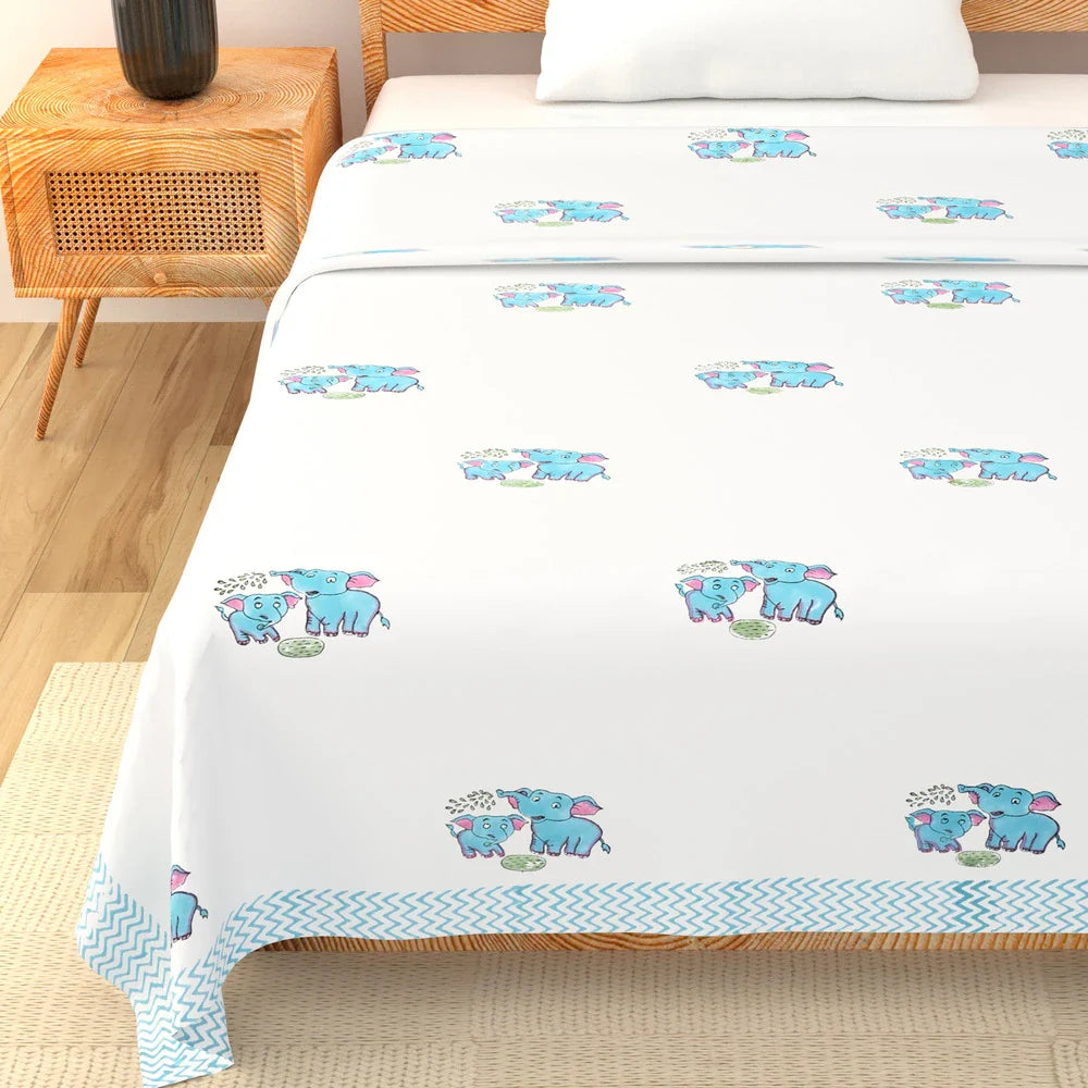 Cute Elephant Printed Kids Cotton Dohar - Single Bed Size (40x60 Inches)