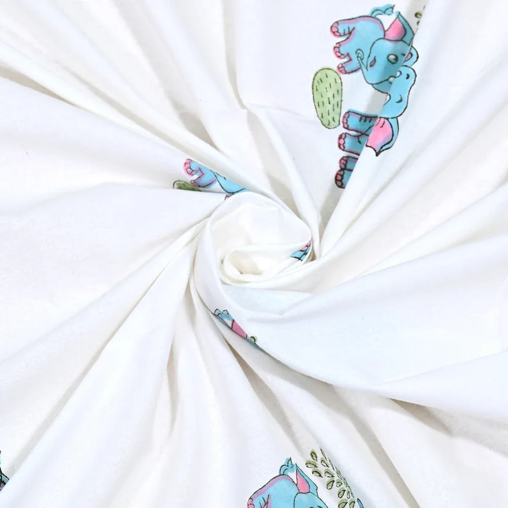 Cute Elephant Printed Kids Cotton Dohar - Single Bed Size (40x60 Inches)