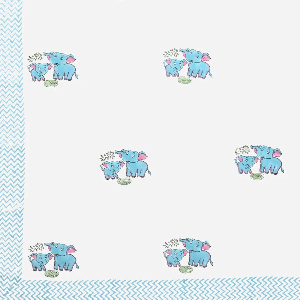 Cute Elephant Printed Kids Cotton Dohar - Single Bed Size (40x60 Inches)