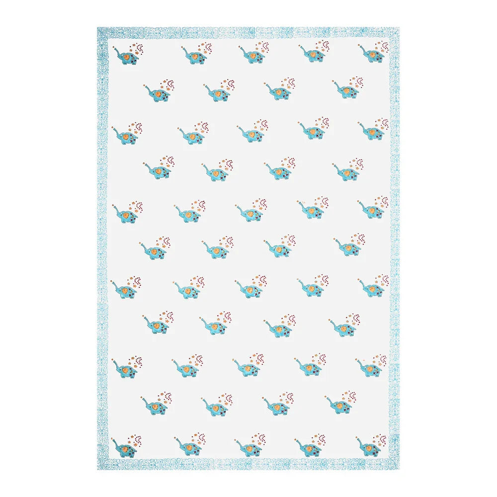 Blue Elephant Printed Kids Cotton Dohar - Single Bed Size (40x60 Inches)